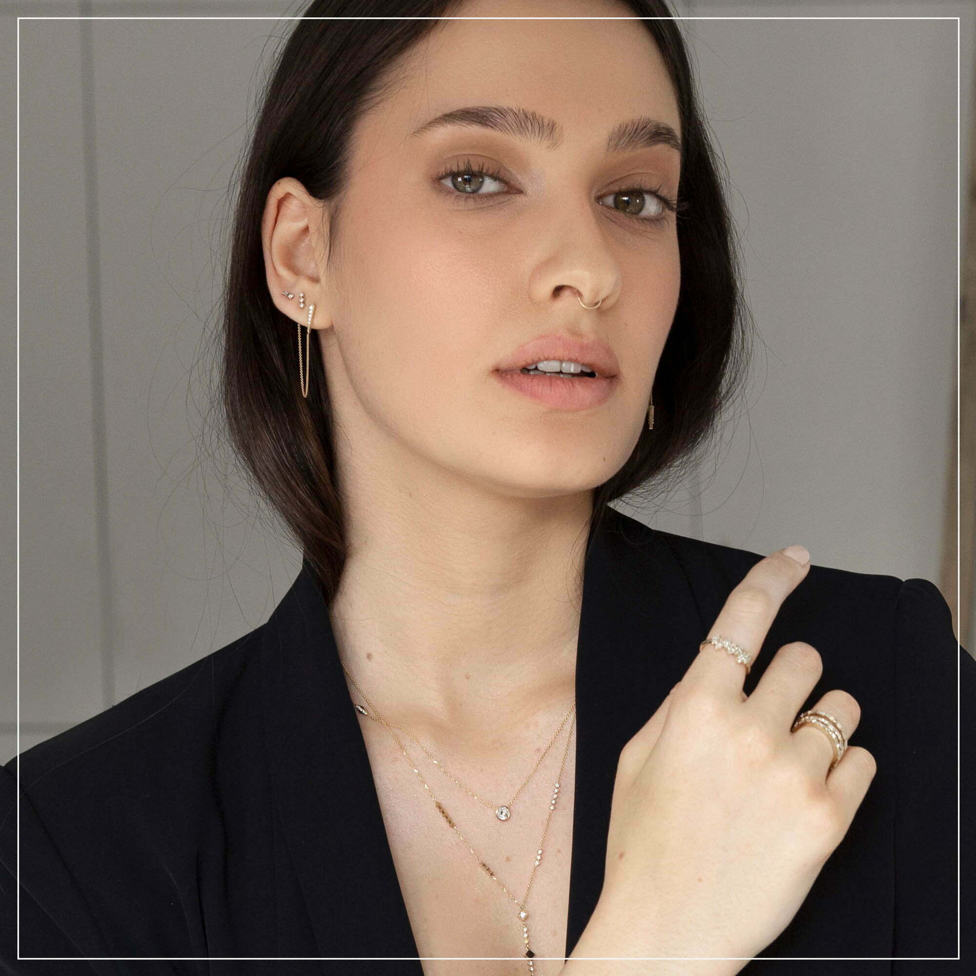 לאסט צ׳אנס >> Ray Ver01 | זוג עגילים צמודים זהב לבן